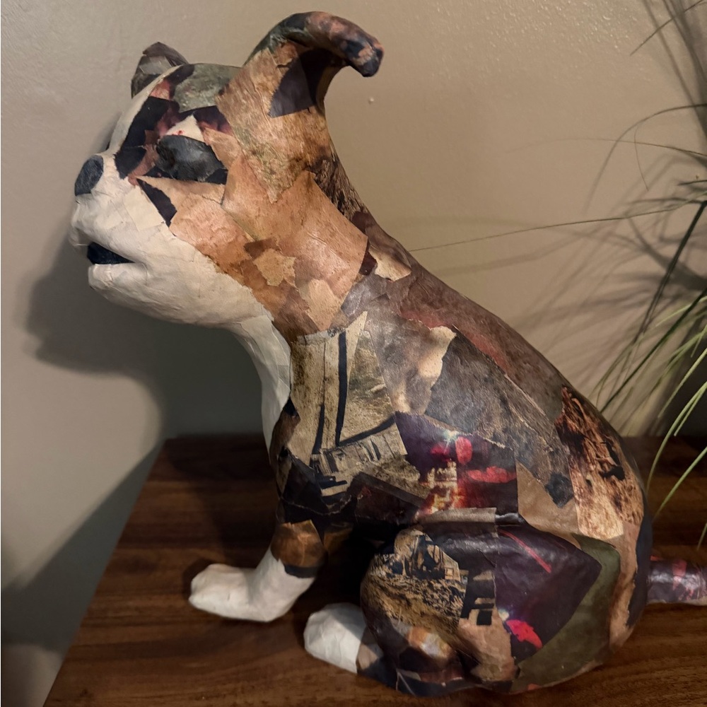 Papier mache 11.5” handcrafted Boston terrier